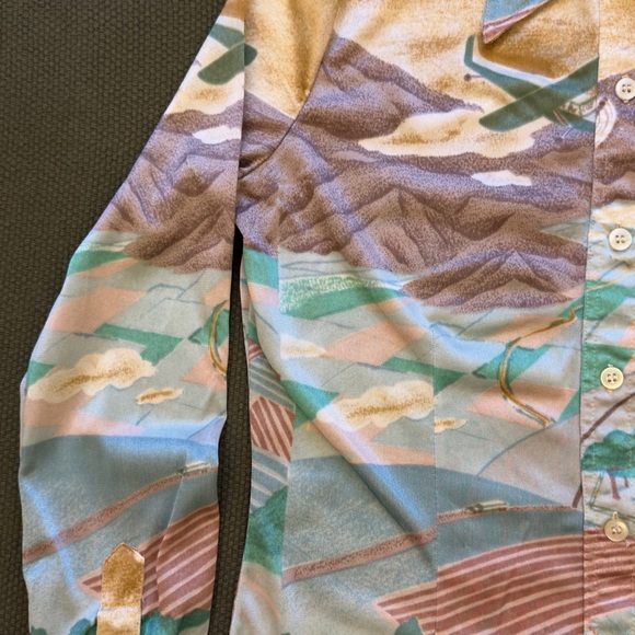 Vintage 70s Mountain Prairie Landscape Long Sleeve Button Up Shirt - Picture 3 of 13